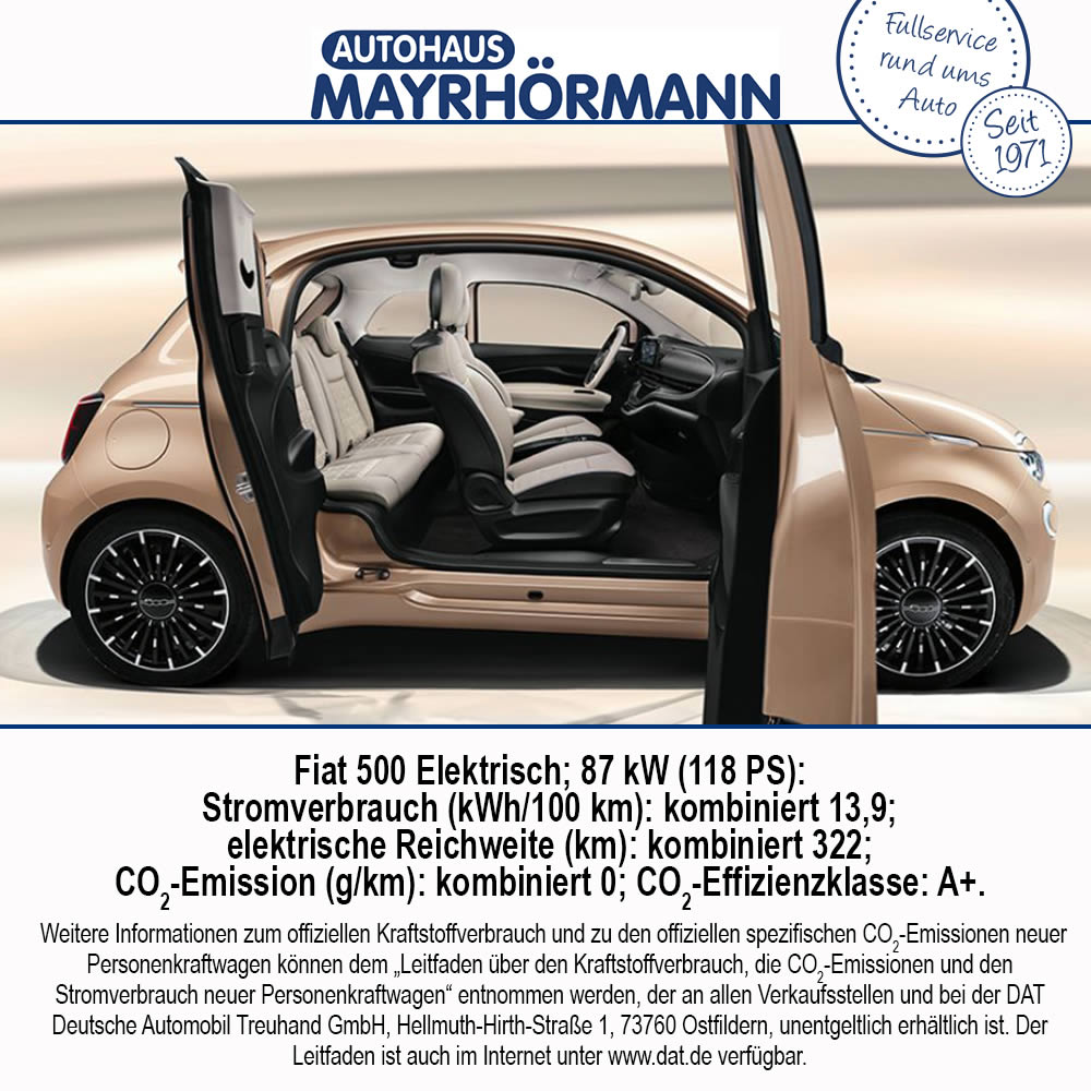 Auto des Monats 12-2020 Fiat 500 3+1 // Autohaus Mayrhörmann GmbH in Diedorf bei Augsburg