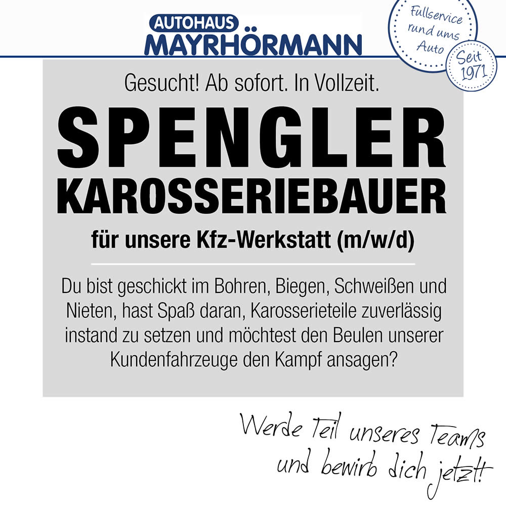 Stellenangebot Spengler Karosseriebauer im Autohaus Mayrhörmann GmbH 06-2021