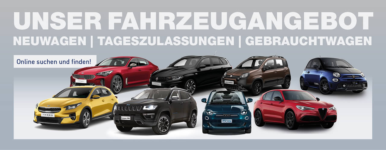 Fahrzeugbestand der Marken Fiat, Kia, Alfa Romeo, Abarth, Fiat Professional und Jeep im Autohaus Mayrhörmann